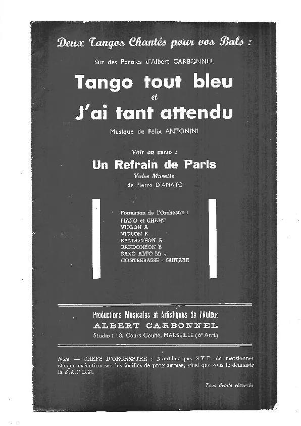 télécharger la partition d'accordéon Tango tout bleu (Bandonéons A + B) (Orchestration) (Tango) au format PDF