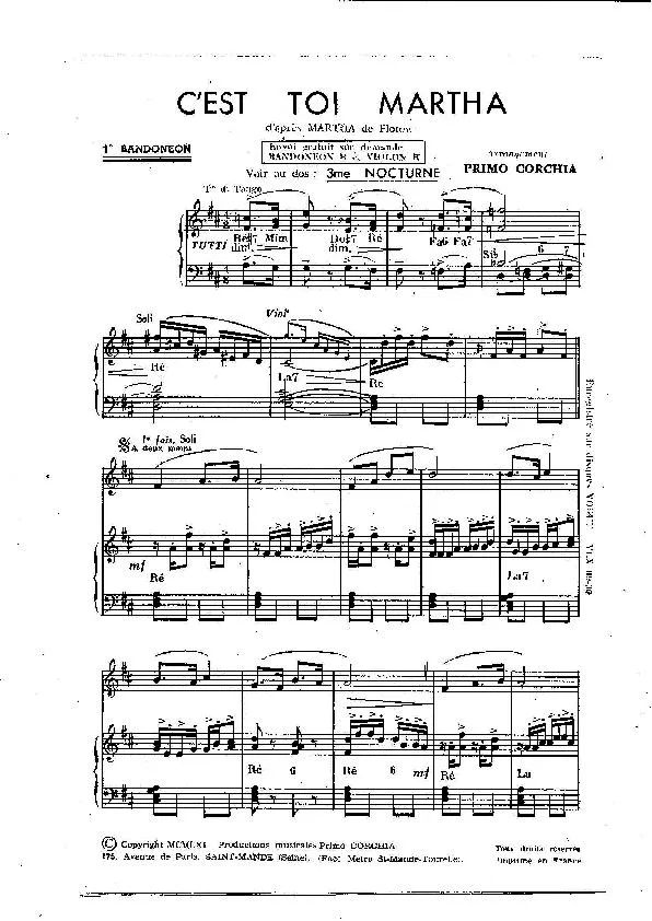 télécharger la partition d'accordéon C'est toi Martha (D'après Martha de Flotow) (Orchestration) (Tango) au format PDF
