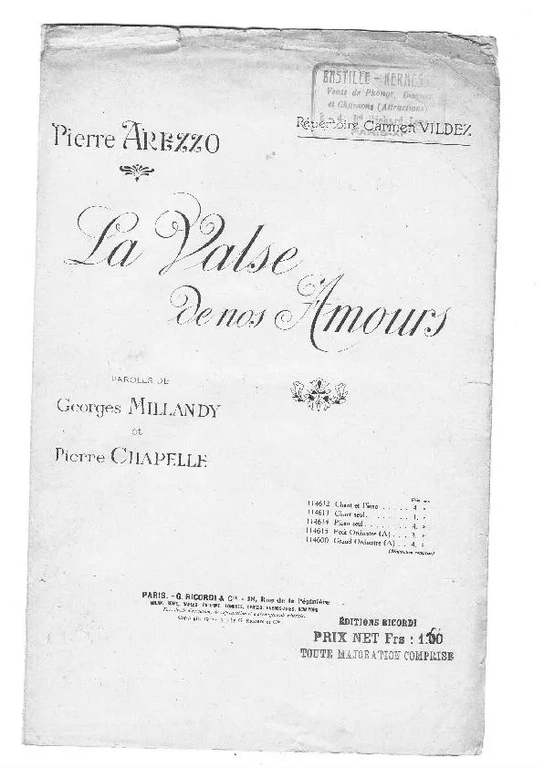 télécharger la partition d'accordéon La valse de nos amours (Chant : Carmen Vildez) au format PDF