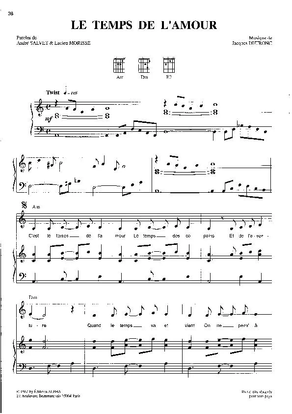 télécharger la partition d'accordéon Le temps de l'amour (Chant : Françoise Hardy) (Pop) au format PDF