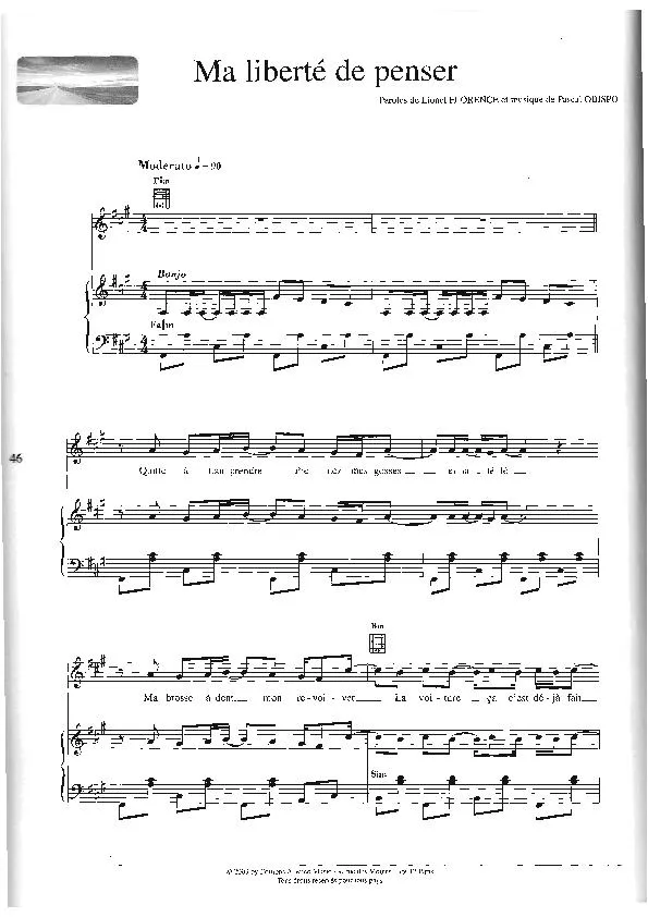 télécharger la partition d'accordéon Ma liberté de penser (Chant : Florent Pagny) (Pop) au format PDF