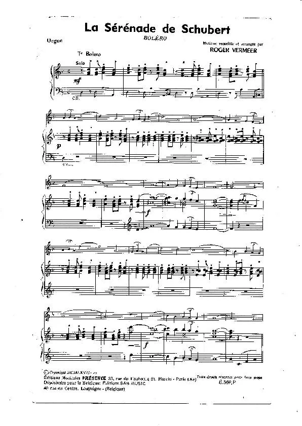 télécharger la partition d'accordéon La sérénade de Schubert (Boléro) (Partie : Orgue ou Trio d'Accordéons) au format PDF