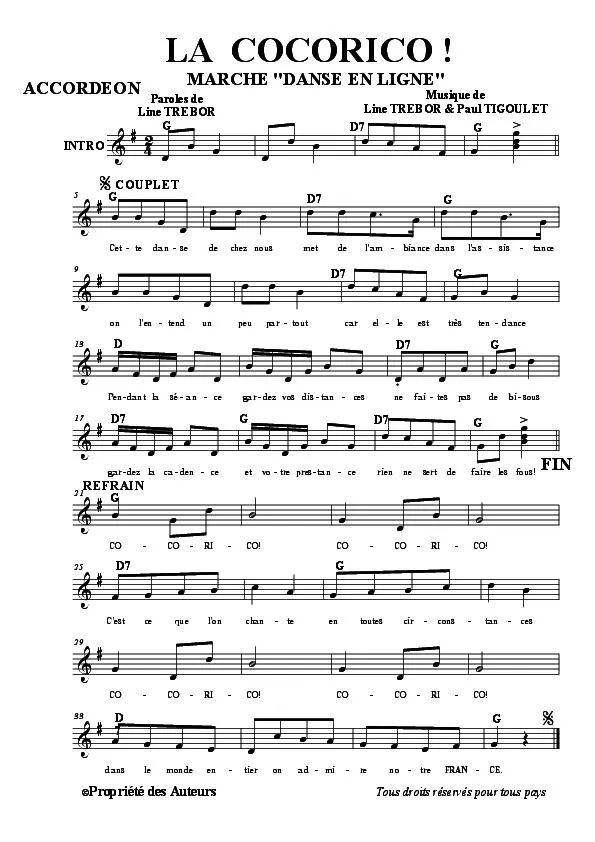 télécharger la partition d'accordéon La Cocorico (Danse en ligne) (Marche) au format PDF