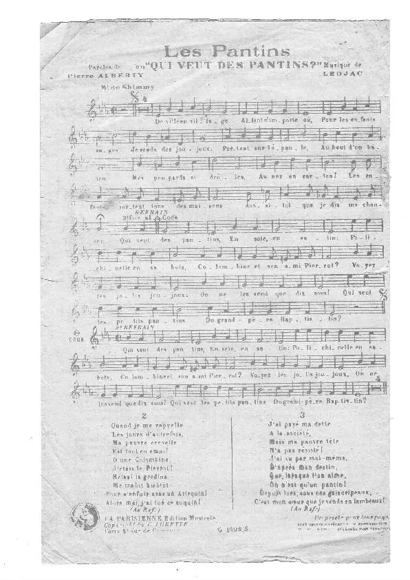 télécharger la partition d'accordéon Les Pantins (OU : Qui veut des Pantins) (Chant : Georgel) (Fox Trot) au format PDF