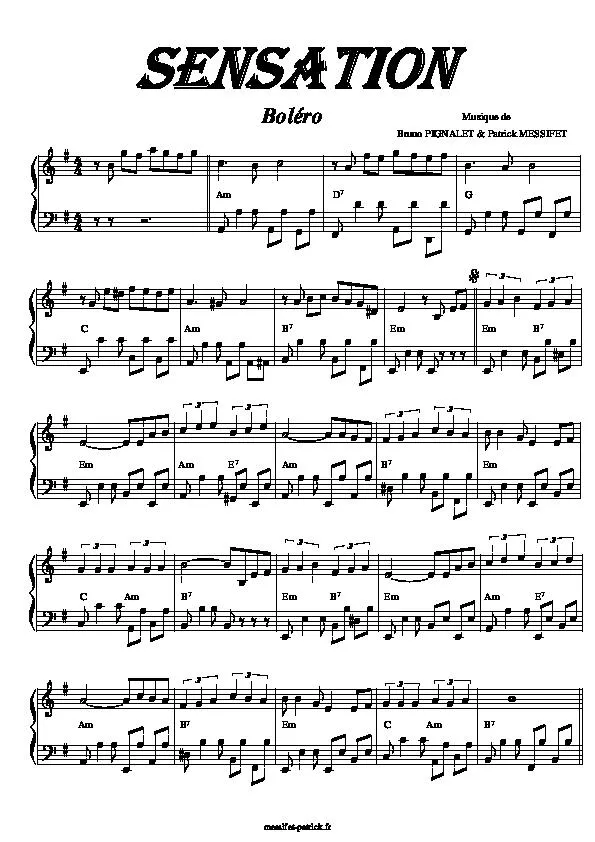 télécharger la partition d'accordéon Sensation (Boléro) au format PDF