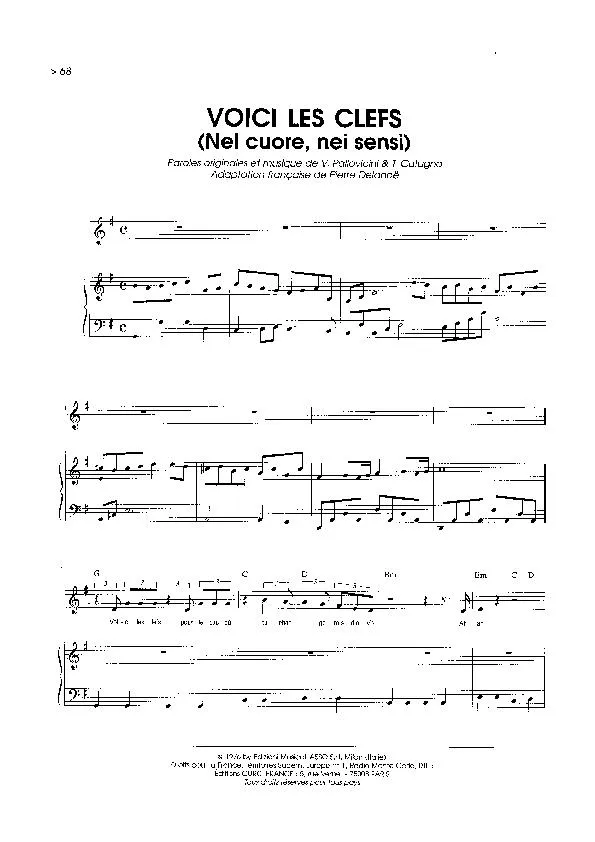 télécharger la partition d'accordéon Voici les clefs (Nel cuore Nei sensi) (Chant : Gérard Lenorman) (Pop) au format PDF
