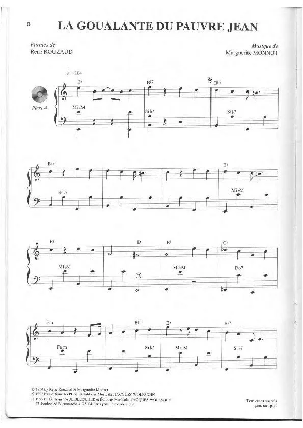 télécharger la partition d'accordéon La goualante du pauvre Jean (Chant : Edith Piaf) (Fox trot) au format PDF