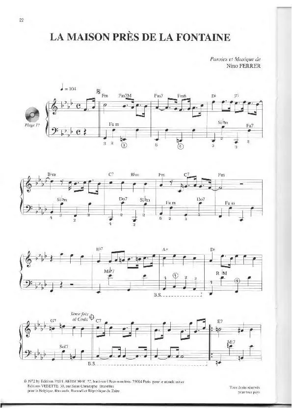 télécharger la partition d'accordéon La maison près de la fontaine (Slow Blues) au format PDF