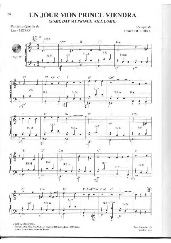 télécharger la partition d'accordéon Un jour mon prince viendra (Some day my prince will come) (Valse) au format PDF