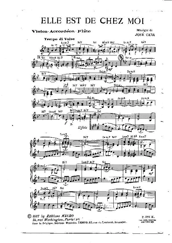 télécharger la partition d'accordéon Elle est de chez moi (Orchestration) (Valse) au format PDF