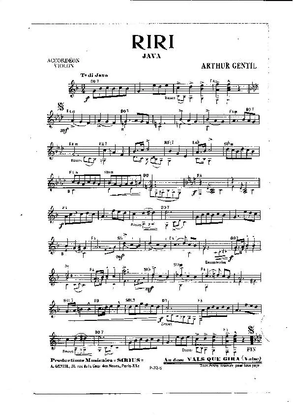 télécharger la partition d'accordéon Riri (Orchestration) (Java) au format PDF