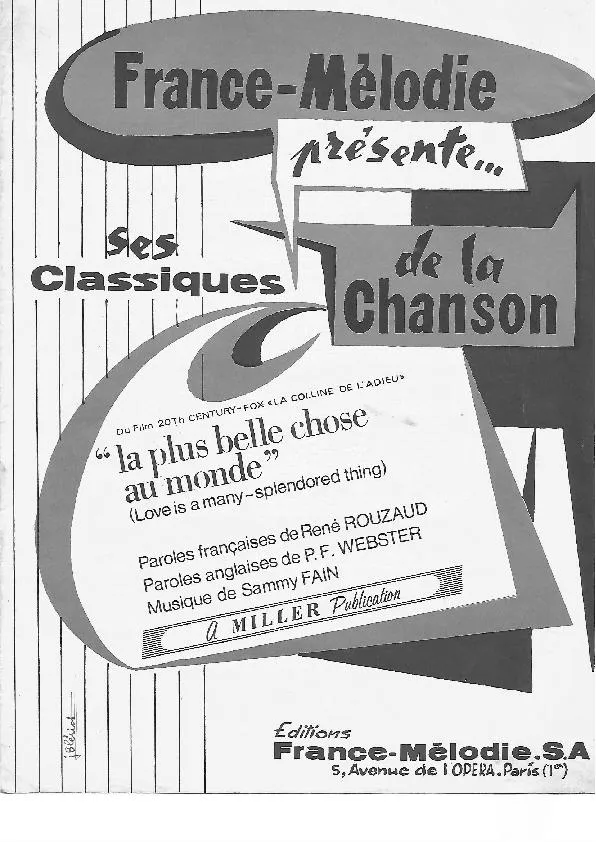 télécharger la partition d'accordéon La plus belle chose au monde (Love is a many splendored thing) au format PDF