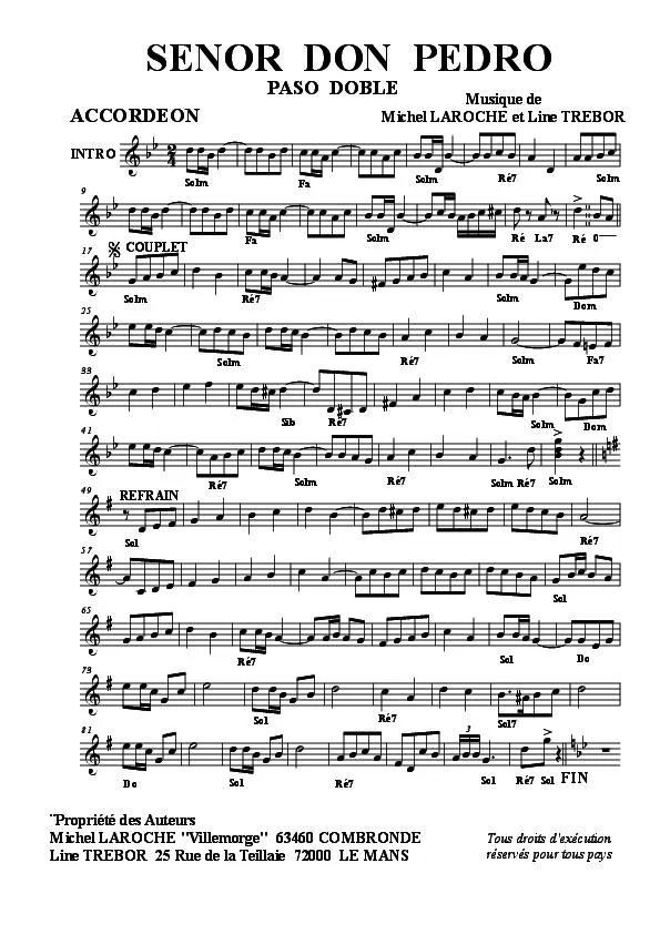 télécharger la partition d'accordéon Señor Don Pedro (Paso Doble) au format PDF