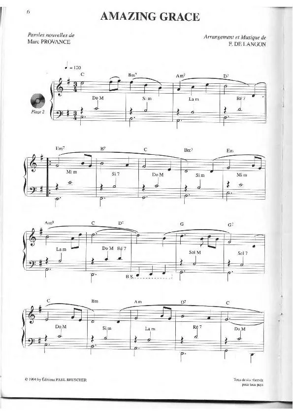 télécharger la partition d'accordéon Amazing Grace (Ballade Ecossaise) au format PDF