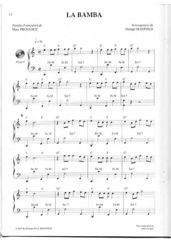 télécharger la partition d'accordéon La Bamba (Traditionnel Mexicain) au format PDF