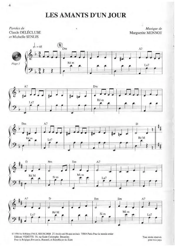 télécharger la partition d'accordéon Les amants d'un jour (Chant : Edith Piaf) (Valse) au format PDF