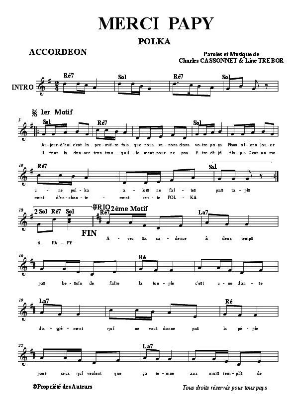 télécharger la partition d'accordéon Merci Papy (Polka) au format PDF