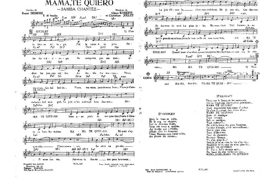 télécharger la partition d'accordéon Mama Te Quiero (Samba Chantée) au format PDF