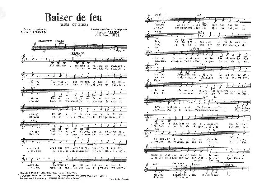 télécharger la partition d'accordéon Baiser de feu (Kiss of fire) au format PDF