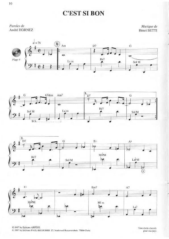 télécharger la partition d'accordéon C'est si bon (Chant : Yves Montand) (Fox Trot) au format PDF