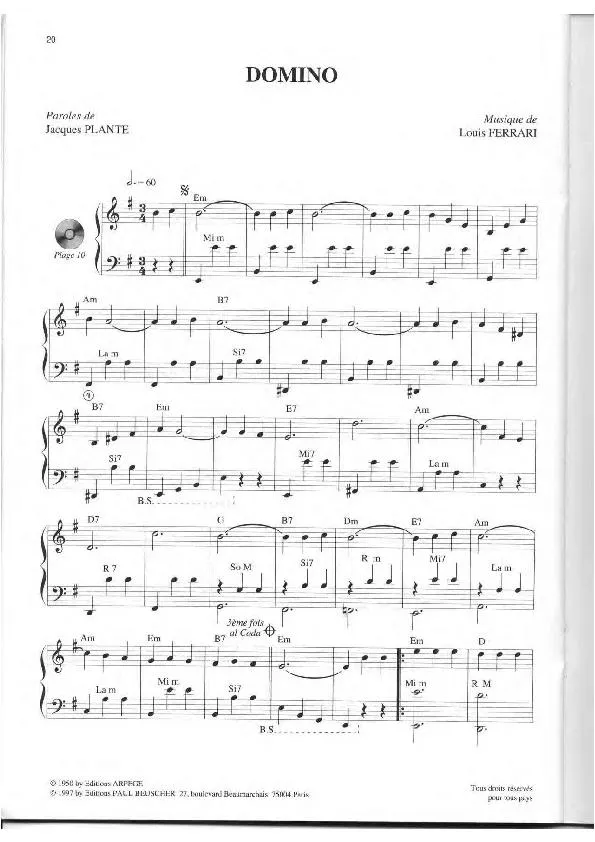 télécharger la partition d'accordéon Domino (Chant : André Claveau) (Valse) au format PDF