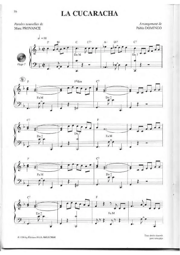 télécharger la partition d'accordéon La Cucaracha (Chant : Los Machucambos) (Cha Cha) au format PDF