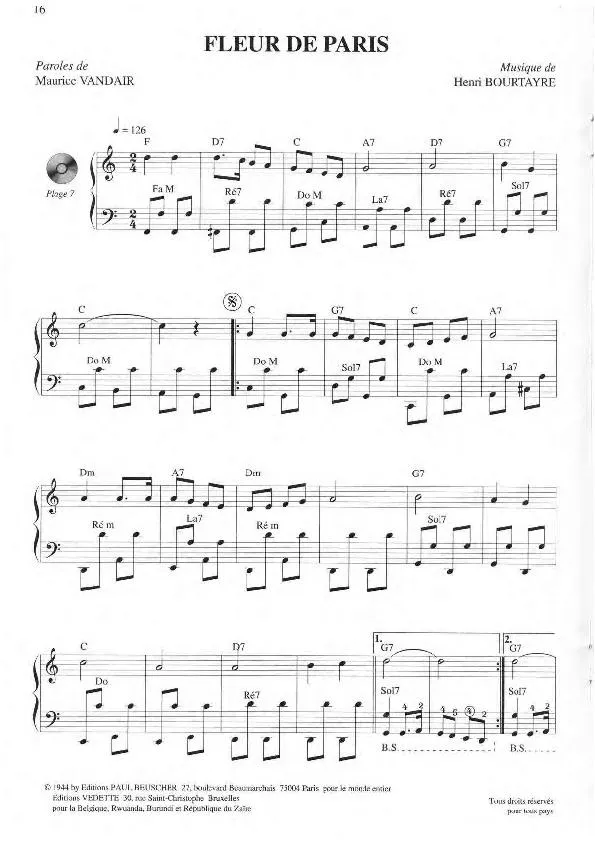 télécharger la partition d'accordéon Fleur de Paris (Chant : Maurice Chevalier) (Marche) au format PDF