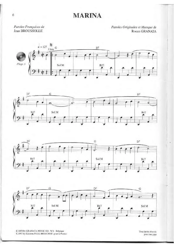 télécharger la partition d'accordéon Marina (Chant : Dalida) (Marchina) au format PDF
