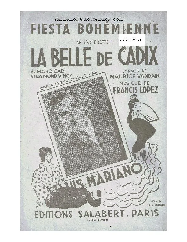 télécharger la partition d'accordéon Fiesta Bohémienne (De l'Opérette : La belle de Cadix) (Chant : Luis Mariano) (Paso Doble) au format PDF