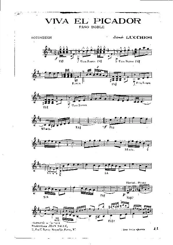 télécharger la partition d'accordéon Viva el Picador (Orchestration Complète) (Paso Doble) au format PDF