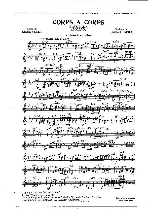 télécharger la partition d'accordéon Corps à corps (Batucada) (orchestration) (Boléro) au format PDF
