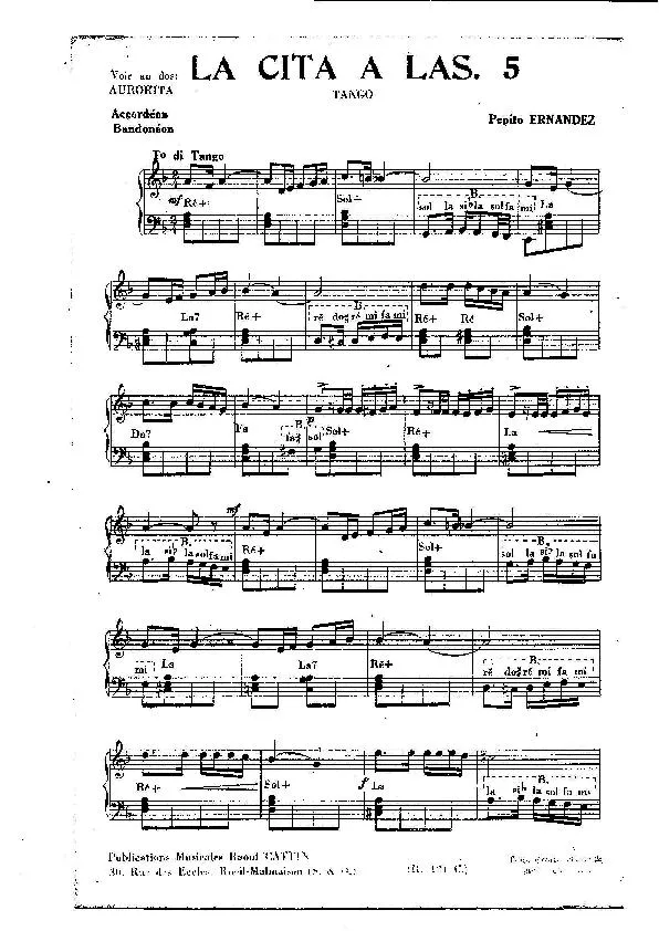 télécharger la partition d'accordéon La cita a las 5 (Orchestration Complète) (Tango) au format PDF