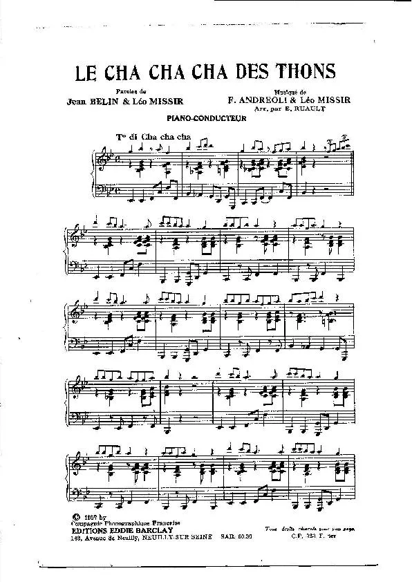 télécharger la partition d'accordéon Le cha cha cha des thons (Arrangement : Edouard Ruault) (Orchestration Complète) (Partie Piano) au format PDF