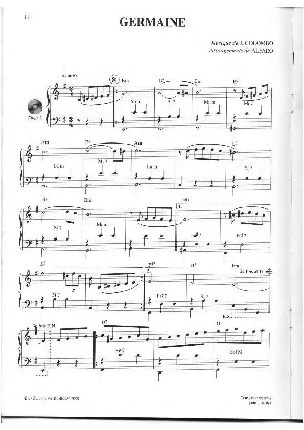 télécharger la partition d'accordéon Germaine (Arrangement : Alfaro) (Valse) au format PDF