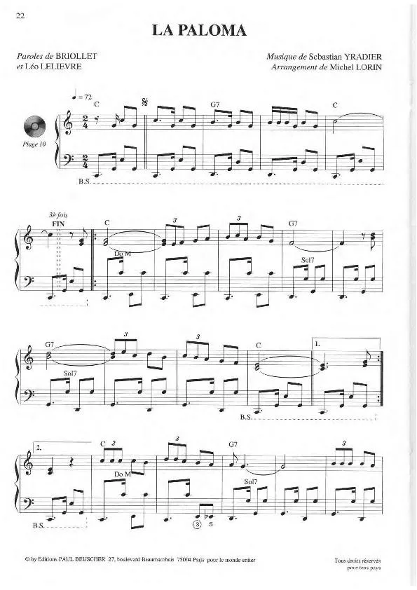 télécharger la partition d'accordéon La Paloma (Arrangement : Michel Lorin) (Chant : Mireille Mathieu) (Tango) au format PDF