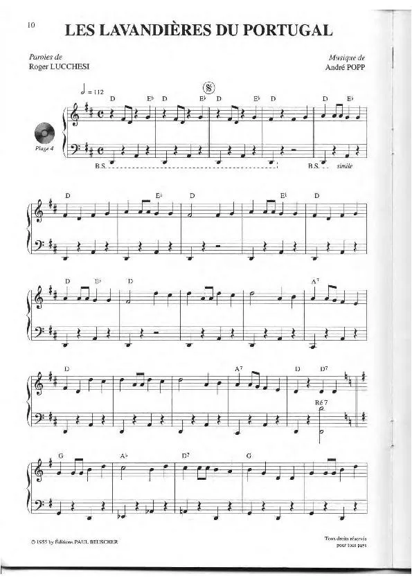 télécharger la partition d'accordéon Les lavandières du Portugal (Chant : Suzy Delair) (Baïon) au format PDF