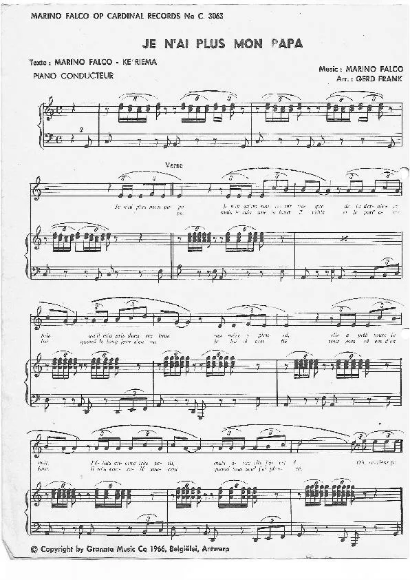 télécharger la partition d'accordéon Je n'ai plus mon Papa (Arrangement : Gerd Frank) au format PDF