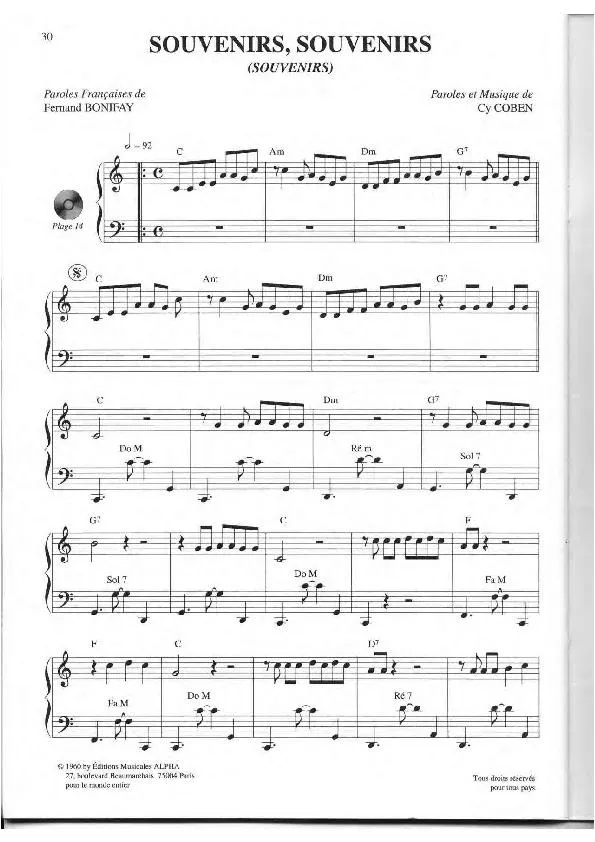 télécharger la partition d'accordéon Souvenirs Souvenirs (Chant : Johnny Hallyday) (Rock and Roll) au format PDF