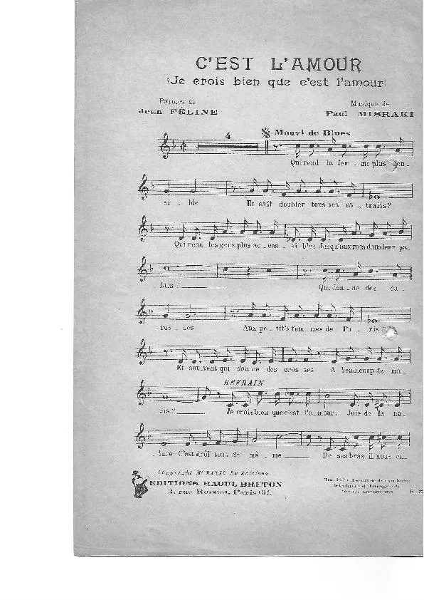 télécharger la partition d'accordéon C'est l'amour (Je crois bien que c'est l'amour) au format PDF