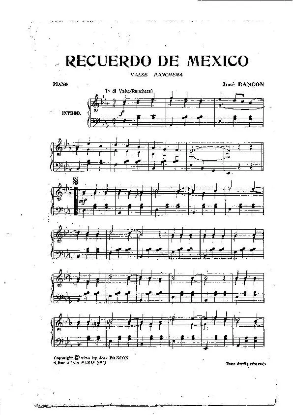 télécharger la partition d'accordéon Recuerdo de Mexico (Orchestration) (Valse Ranchera) au format PDF
