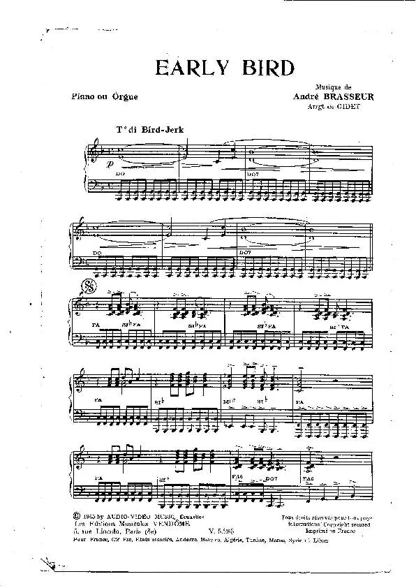 télécharger la partition d'accordéon Early bird (Arrangement de : Gidet) (Orchestration / Guitares) (Bird Jerk) au format PDF