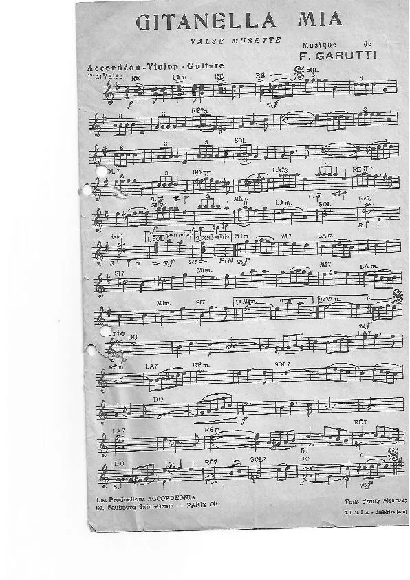 télécharger la partition d'accordéon Gitanella Mia (Valse Musette) au format PDF