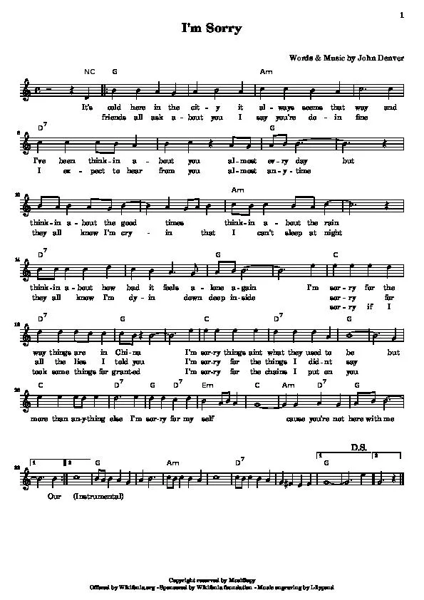 télécharger la partition d'accordéon I'm sorry (Chant : Brenda Lee) au format PDF
