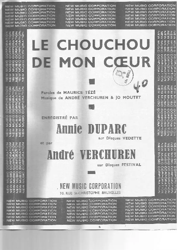 télécharger la partition d'accordéon Le chouchou de mon coeur (Chant : Annie Duparc) au format PDF