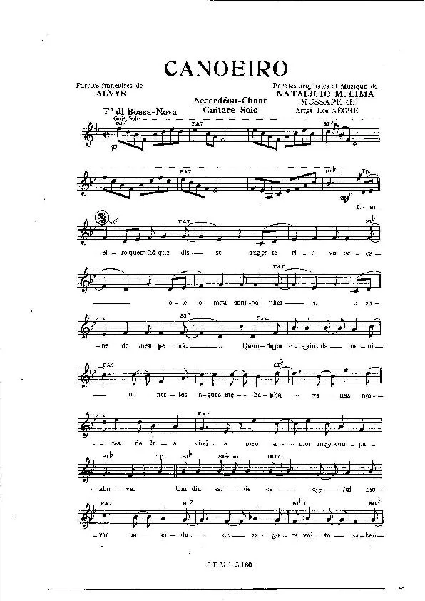 télécharger la partition d'accordéon Canoeiro (Arrangement : Léo Nègre) (Orchestration) (Bossa Nova) au format PDF