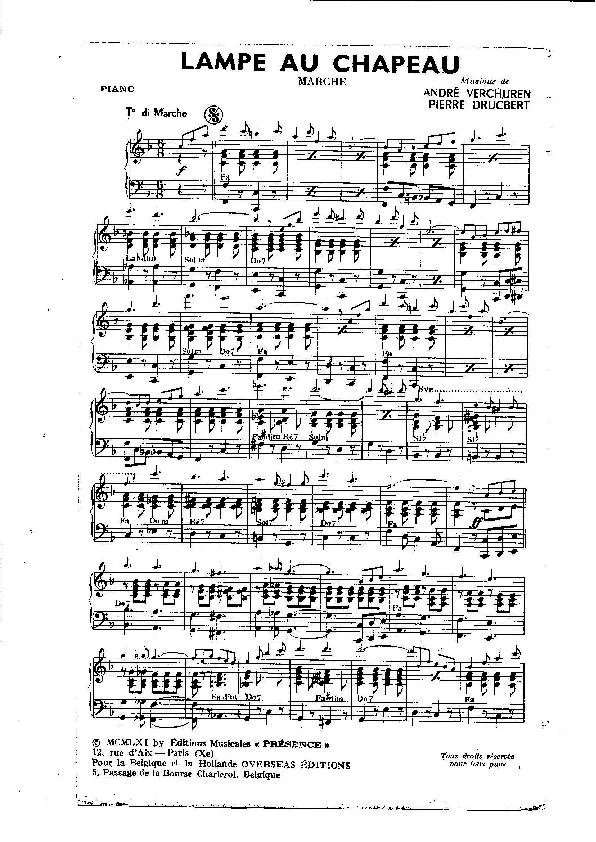 télécharger la partition d'accordéon Lampe au chapeau (Orchestration) (Marche) au format PDF