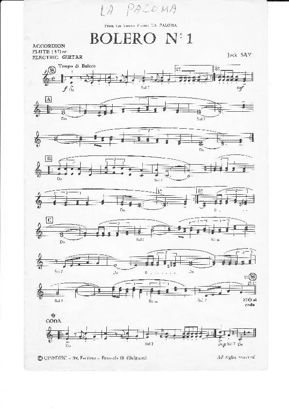 télécharger la partition d'accordéon Boléro n°1 (From the famous theme: La Paloma) au format PDF