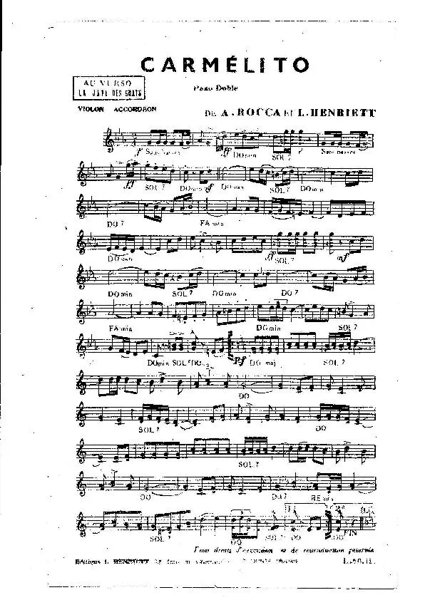 télécharger la partition d'accordéon Carmélito (Orchestration) (Paso Doble) au format PDF