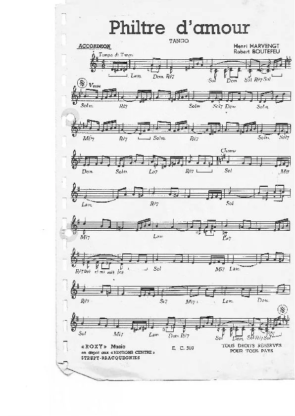 télécharger la partition d'accordéon Philtre d'amour (Tango) au format PDF