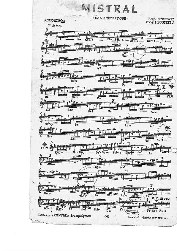 télécharger la partition d'accordéon Mistral (Polka Acrobatique) au format PDF